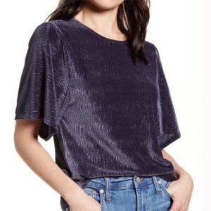 Madewell velvet top navy blue short sleeve NWT Size XS